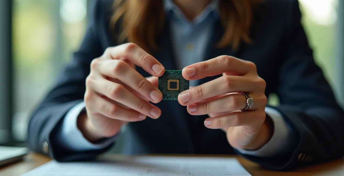 Executive hands reviewing financial data for semiconductor equipment decisions